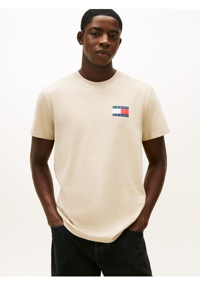 Tommy Hilfiger Tjm Slım Essentıal Flag Tee Ext Erkek Bej T-shirt - Dm0dm20740