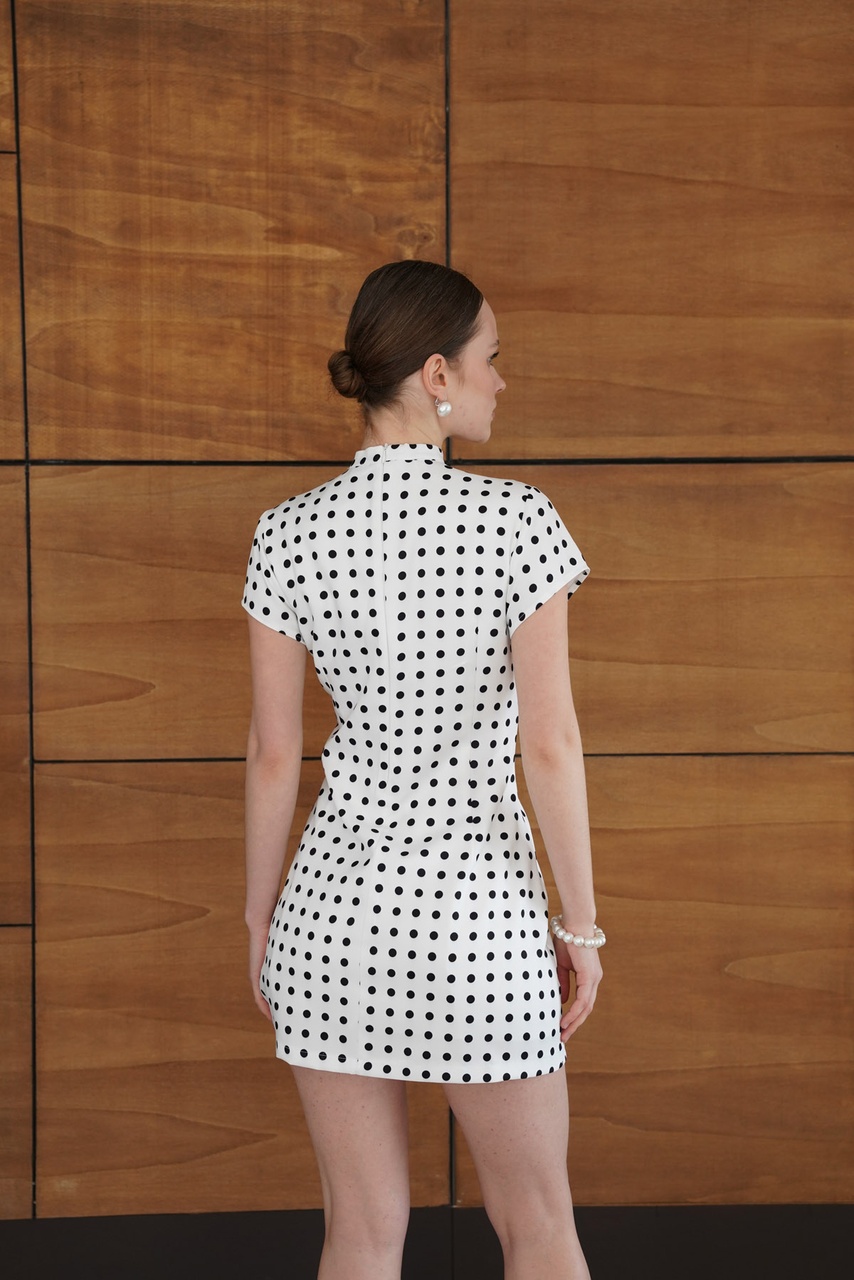 Verymoda Puantiyeli Saten Elbise D2978 Krem