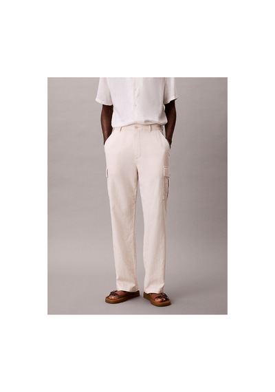 Calvin Klein Erkek Relaxed Fit Düz Çizgili Kargo Pantolon-16199 Kum Rengi