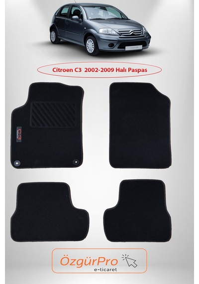 Rizline Citroen C3 2002-2009 Klipsli Halı Paspas Siyah Topuk Destekli