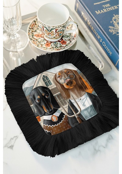 Amerikan Gotik Köpekler Saçaklı Sunum Peçetesi - Mizahi Vintage Rustik Siyah Bardak Altlığı Mendil Tozlu Okyanus Pas Amerikan Gotik Köpekler Saçaklı Sunum Peçetesi - Mizahi Vintage Rustik Siyah Bardak Altlığı Mendil Tozlu Okyanus Pas