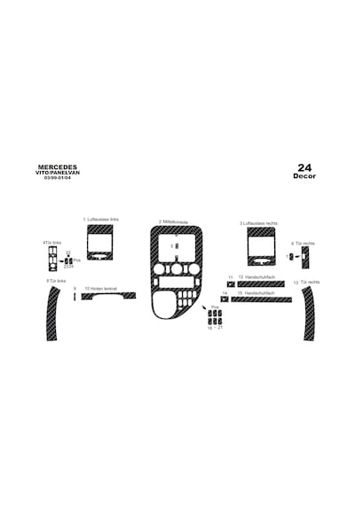 Mercedes Vito Panelvan Torpido Kaplama 1999-2004 24 Parça Karbon