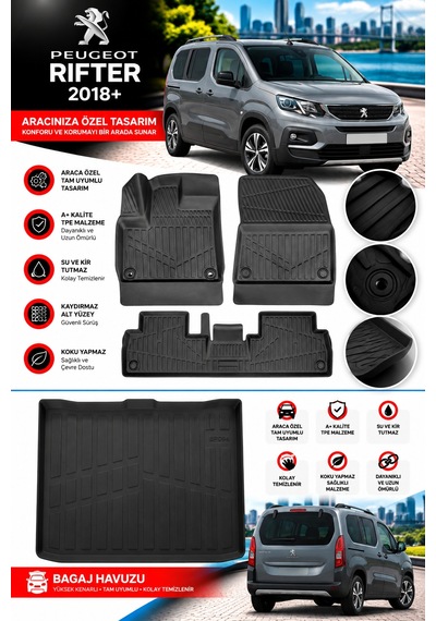 Peugeot Rifter 2019 Model Havuzlu Paspas Takımı + Bagaj Havuzu -modx-
