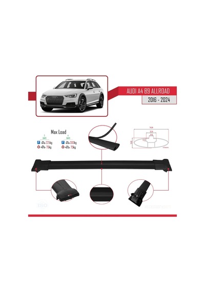Audi A4 B9 Allroad 2016 Ve Sonrası İle Uyumlu Fly Model Ara Atkı Tavan Barı Siyah 3 Adet Bar