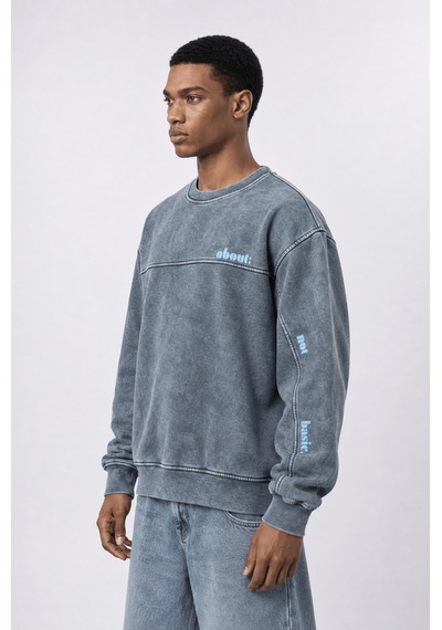 Respire Erkek About Baskılı Yıkamalı Oversize Sweatshirt Gri
