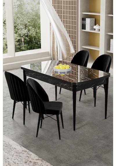 Canisa Gale Serisi 80x132 Açılabilir Lak Panel Siyah Mermer Desen Mutfak Masa Takımı 4 Siyah Sandalye Siyah Mermer Desen Masa Sandalyeler Siyah Canisa Gale Serisi 80x132 Açılabilir Lak Panel Siyah Mermer Desen Mutfak Masa Takımı 4 Siyah Sandalye Siyah Mermer Desen Masa Sandalyeler Siyah