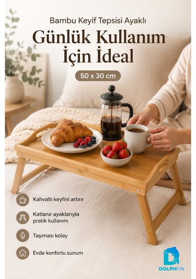 Katlanabilir Bambu Keyif Tepsisi 50x30 Cm Ayaklı Kahvaltı Servis Tepsisi Yatak Sehpası