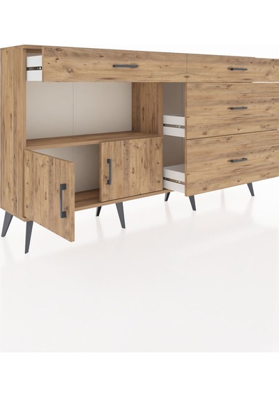 Arges Konsol Tek Raflı 4 Çekmeceli 2 Kapaklı 176x30x99 Çam-çam Çam-çam
