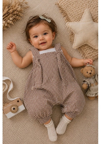 Mnk Baby & Kids Bebek Pötikare Desenli %100 Pamuk Tulum M00848 Kahverengi