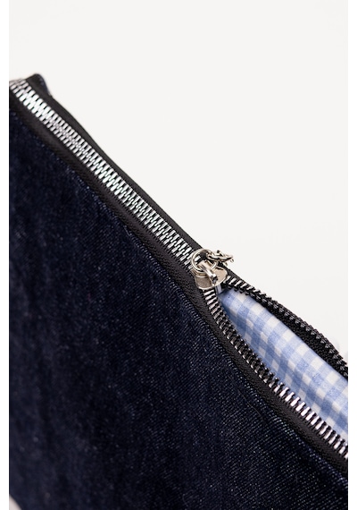 Fabric Craft Bag El Çantası Denim Kumaş Fermuarlı İçi Astarlı Nakış Detaylı 30 21 Cm Kot Lacivert