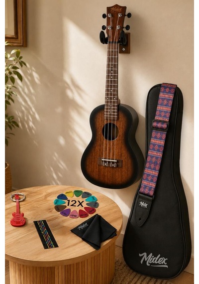 Midex Cnt-245sb Kaliteli Sunburs Maun Ağacı Concert Ukulele Seti