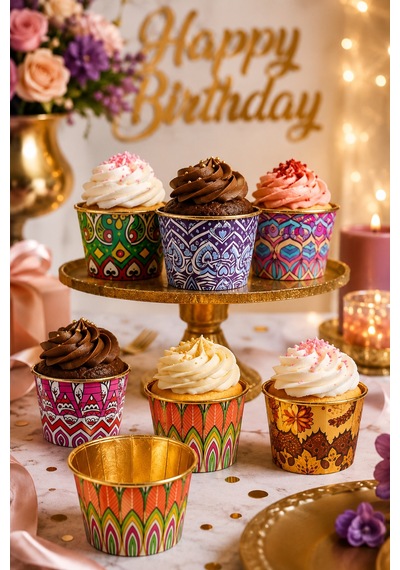 Cupcake Kapsülü 24'lü Mandala Desenli Gold Varaklı Asetat Kutulu Kek Ve Muffin Pişirme Kapsülü