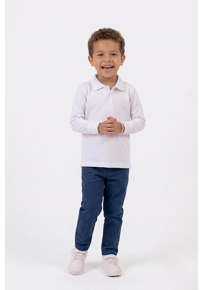 Nacar Store Unisex Çocuk Uzun Kollu Polo Yaka Lakost Okul Tişörtü Beyaz