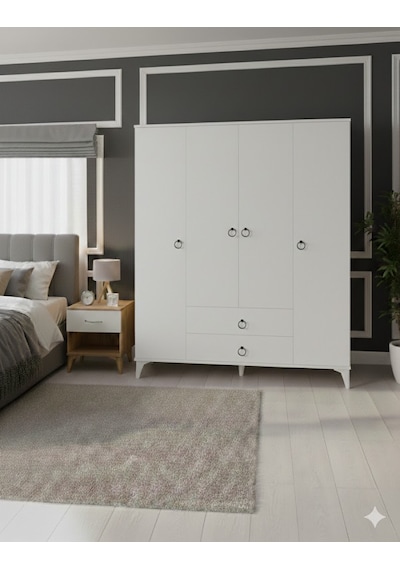 Koru 4 Kapaklı Dolap Gardırop - M1 Beyaz