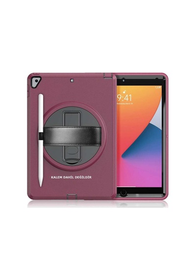 Apple Uyumlu İpad 10.2 7.nesil Kılıf Hand Strap Tablet Kılıfı - Mürdüm Evimdeyokyok