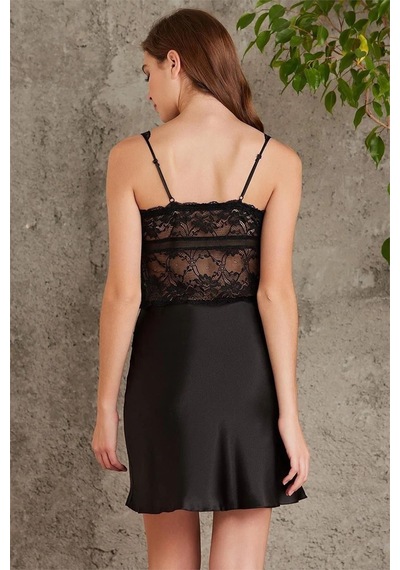 Pierre Cardin 7015 Kadın Dantelli Saten 4'lü Set-siyah