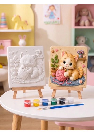 Kedi Figürlü 15x15 Taş Boyama Seti Çocuk Ve Yetişkin Hobi Seti