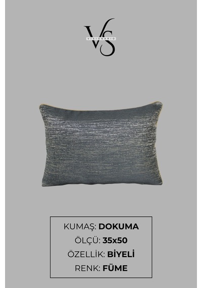 Kırlent Kılıfı Çizgili Desenli Jakarlı Dokuma Kumaş 2'li 45x45 Ve 35x50 Çift Taraflı Biyeli Füme
