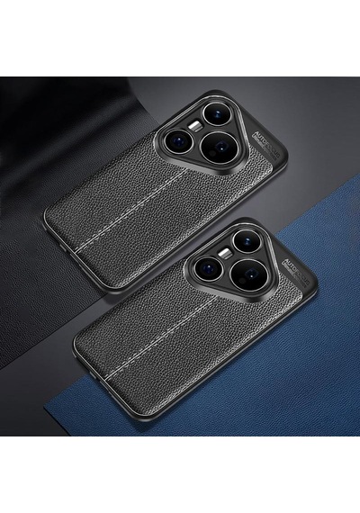 Caseonn Huawei Pura 80 Ultra Kılıf Lüks Dikiş Detaylı Deri Görünümlü Kapak Siyah
