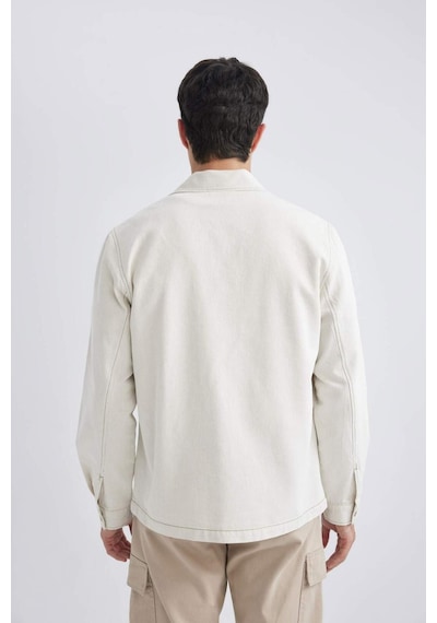 DeFacto Regular Fit Polo Yaka Keten Karışımlı Düğmeli Cepli Yazlık Gömlek Ceket B4529AX24SPBG307