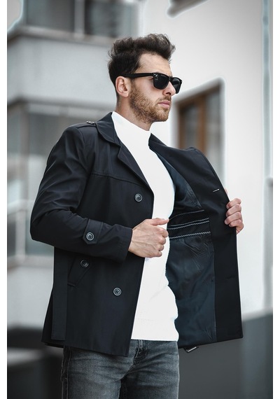Oksit Lusaka Su İtici Slim Fit Kemer Detaylı Trençkot Siyah