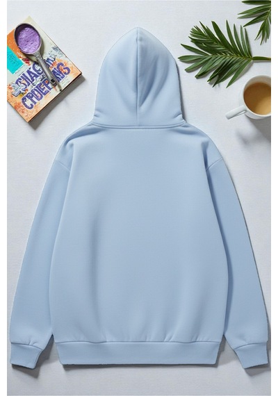 Uyguntarz Unisex Uyuyan Kedi Baskılı Kapüşonlu Sweatshirt Bebe Mavisi