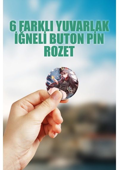 Hu Tao Genshin İmpact Çanta Süsü Rozet İğneli Buton Rozet Seti 6 Adet Çok Renkli