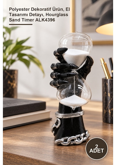 2 Adet El Tasarımlı Kum Saati Polyester Dekoratif Ürün, El Tasarımı Detayı, Hourglass Sand Timer Alk4396