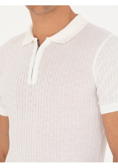 Beyaz Slim Fit Polo Yaka Triko T-shirt