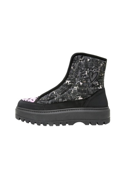 Kadın Vegan Siyah Uzun Bot - Doodle Camo Tasarım Multicolor
