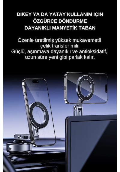 Wearfitpro W93 Alüminyum Manyetik Telefon Tutucu Type-c Şarjlı 360 Döner 3 Eksenli Katlanabilir Telefon Tutucu Gri