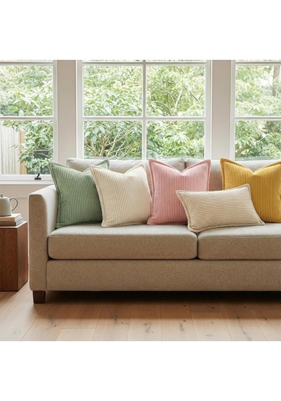 Kadife Yastık Kılıfları 45 X 45 Cm 2'li Set - Oturma Odası, Yatak İçin Geniş Kenarlıklı Çizgili Kırlent Kıl Diğer
