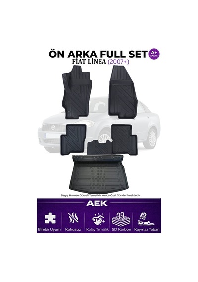Fiat Linea 5d Karbon Paspas Takımı +3d Pvc Bagaj Havuzu Set