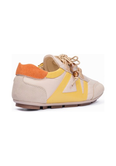 Mubiano Kadın Sneaker Sarı Detaylı Lastik Bağcıklı Günlük Spor Ayakkabı Zinya Bej Bej/sarı