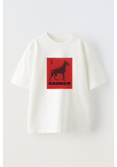Thewert Unisex Danger Dog Tasarım Baskılı Pamuk Beyaz Oversize T-shirt