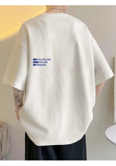 Unisex Beyaz Oversiz Still Follow Freedom Baskılı Örme T-shirt Beyaz Unisex Beyaz Oversiz Still Follow Freedom Baskılı Örme T-shirt Beyaz