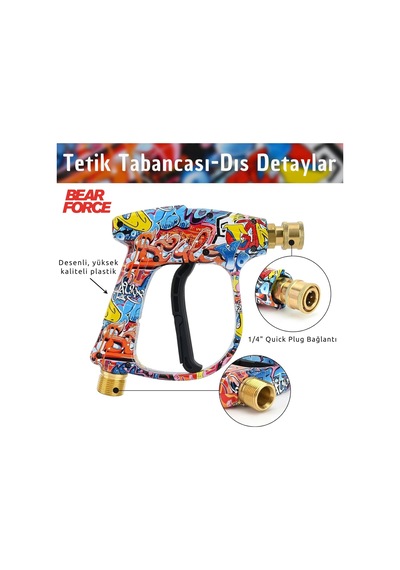 Robeve Bear Force Araç Yıkama Tabancası 5li Nozzle Set Ve Kemer Klipsli Ile Birlikte Kısa Tetik Tabanca Tetik Tabancası