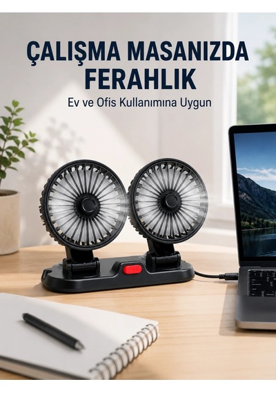 Mey İthalat Araç Ve Ev Kullanımına Uygun Çift Başlıklı Masaüstü Vantilatör