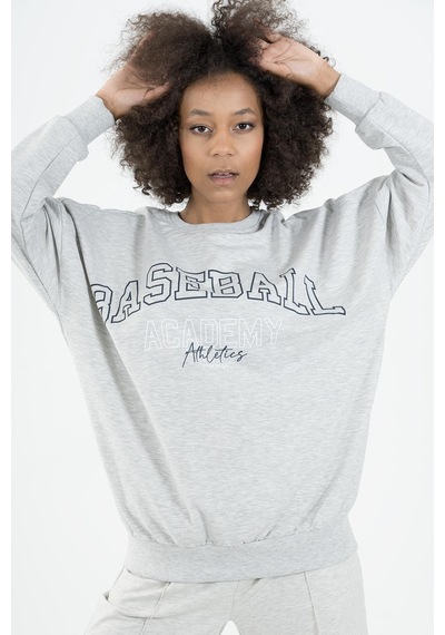 Maraton Sportswear Oversize Kadın Bisiklet Yaka Uzun Kol Basic Ekru Sweatshirt 22185-ekru Ekru