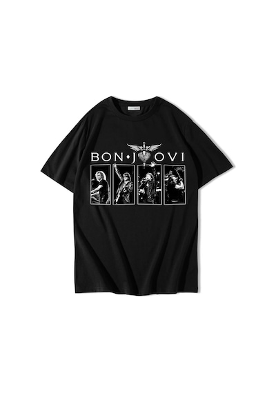 Brz Collectıon Brz Collection Unisex Oversize Bon Jovi T-shirt Siyah