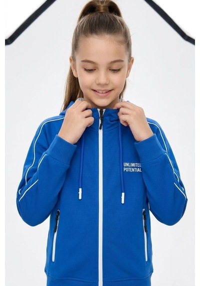 Pina Kids Kız Çocuk Unlimited Şeritli Kapüşonlu Düz Paça Reglan Kol Dalgıç Kumaş Eşofman Takımı Esf7013 Mavi