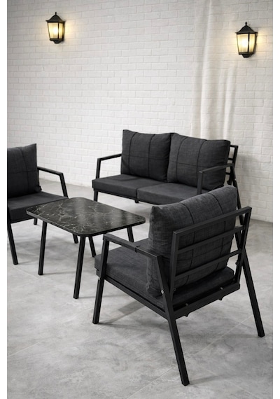 Mb Garden Furnıture Dream Balkon, Bahçe Takımı, Cafe, Metal Kanepe, Koltuk Takımı, Bahçe Mobilyası, 2+1+1 Sehpalı Antrasit