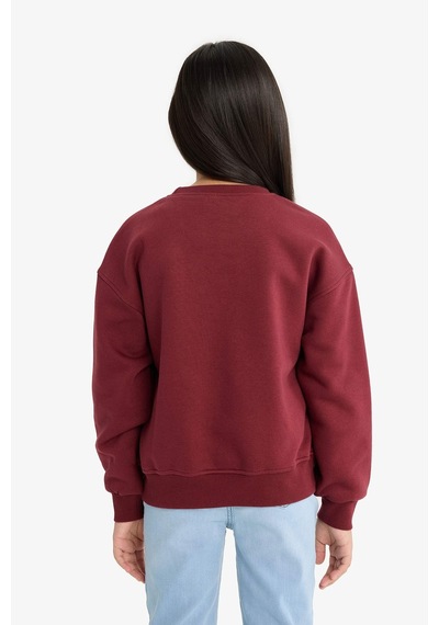 Defacto Relax Fit Bisiklet Yaka Baskılı İçi Yumuşak Tüylü Sweatshirt Kız Çocuk E6779A825WN Bordo