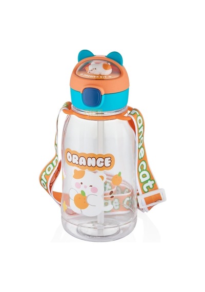 Lexroo Vagonlife 760ml Sevimli Kedi Figürlü Silikon Pipetli Özel Turuncu-Turkuaz