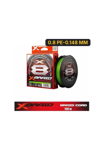 Ygk X035 Braid Cord Pe X8 150m Fluo Green İp Misina 0.8 Pe-0.148 Mm