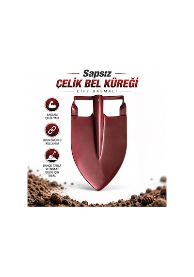 Sapsız Çelik Bel Küreği Çift Basmalı Güçlendirilmiş Bahçe Toprak Kazma Küreği Dayanıklı Çelik Kürek