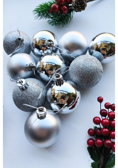 Yılbaşı Ağaç Süsü Gümüş Renkli Top Noel Süs 5 Cm 10 Adet