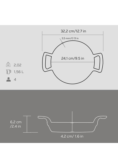 Döküm Yuvarlak Sahan Döküm Demir Yekpare Çift Kulplu Çap Ø 24cm. Çok Renkli