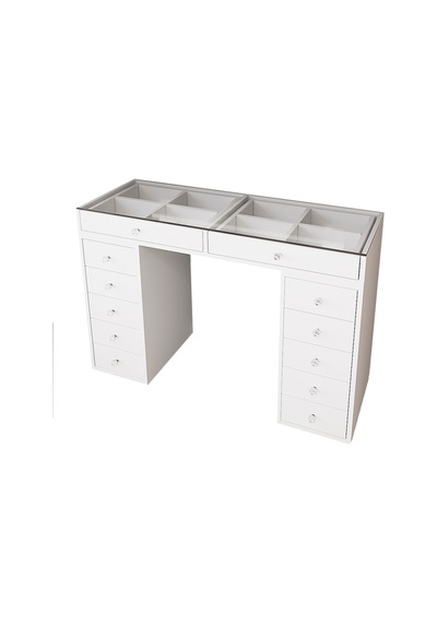 Df02116b Beyaz Geniş Organizer Bölmeli Çekmeceli Makyaj Masası 120 Cm Beyaz