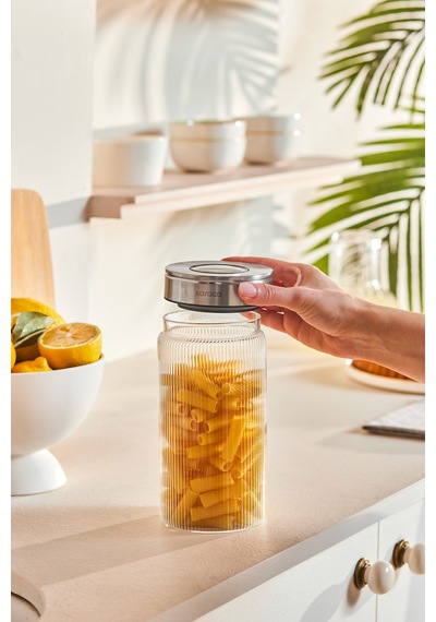 Karaca Ripple Inox Cam Saklama Kabı 1000 Ml Beyaz